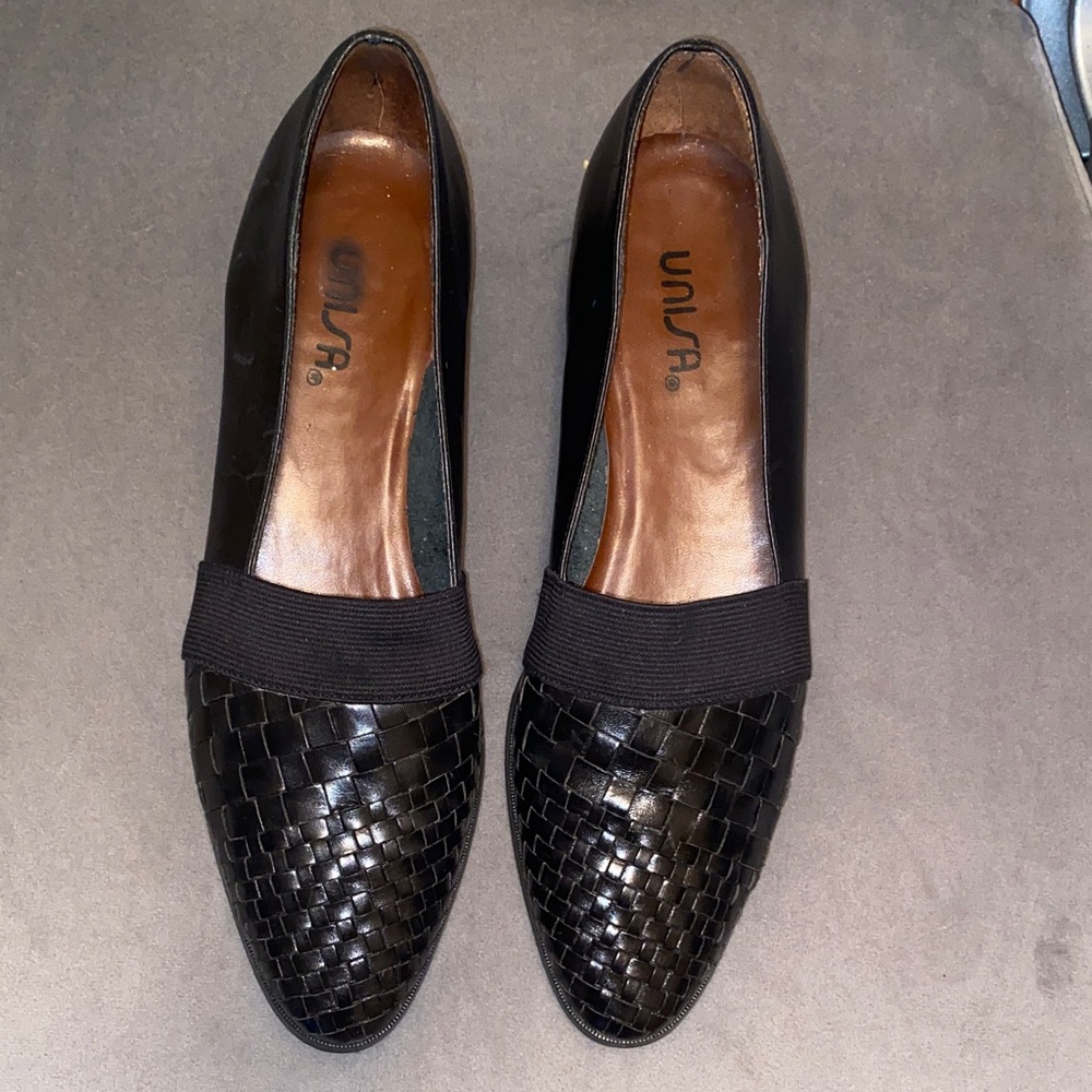 Vintage Unisa Black Woven Textured Loafers Flats Shoes